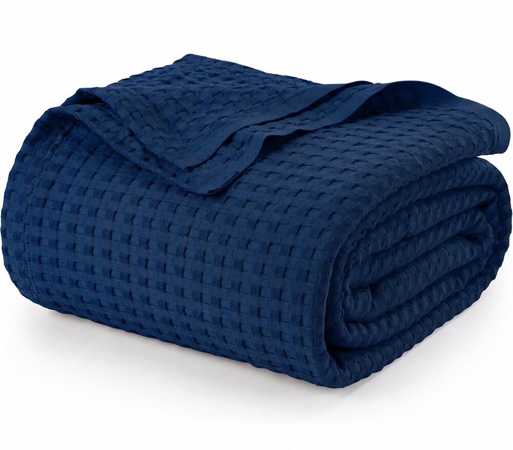 Utopia Bedding Navy 100% Cotton Waffle Blanket Oversized King 120x120